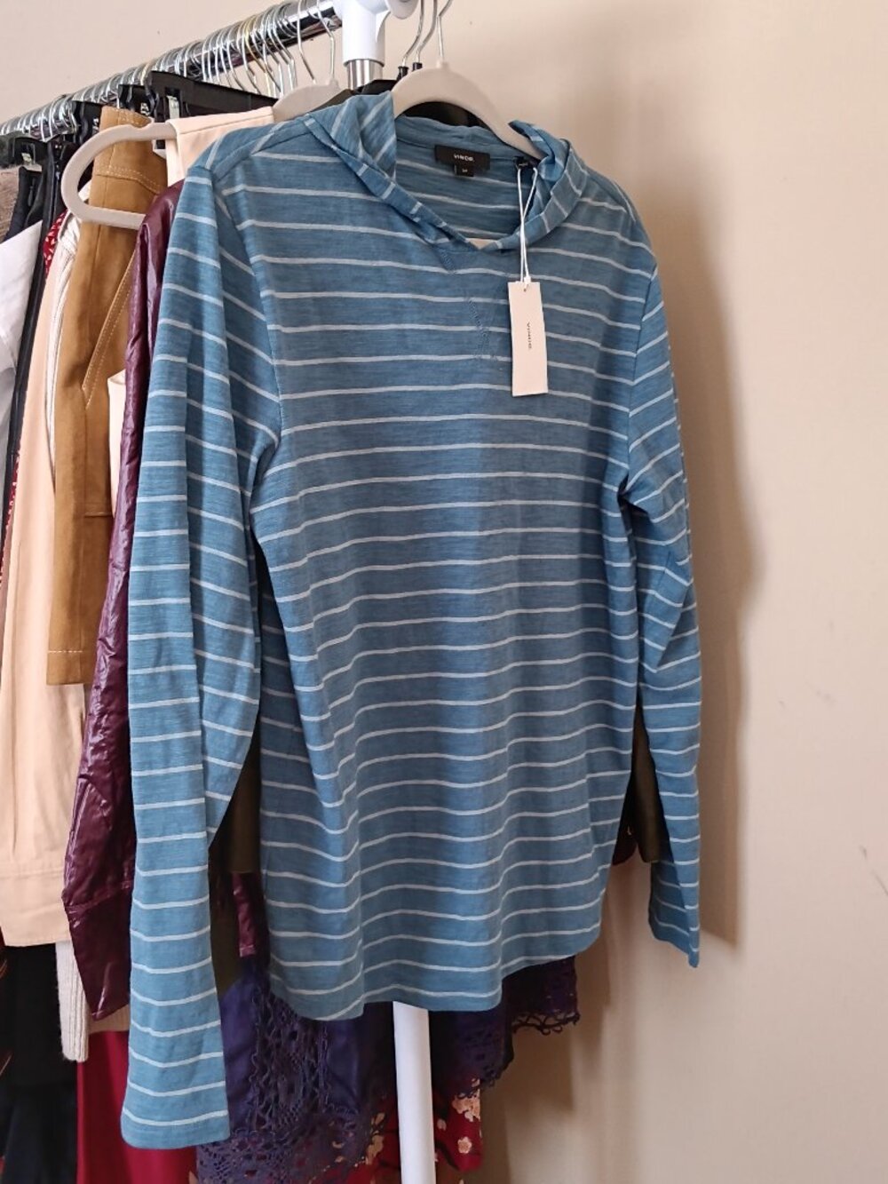 NWT Vince Blue w/ Light Grey Stripe 100% Cotton Casual Long Sleeve Top  Size S/P